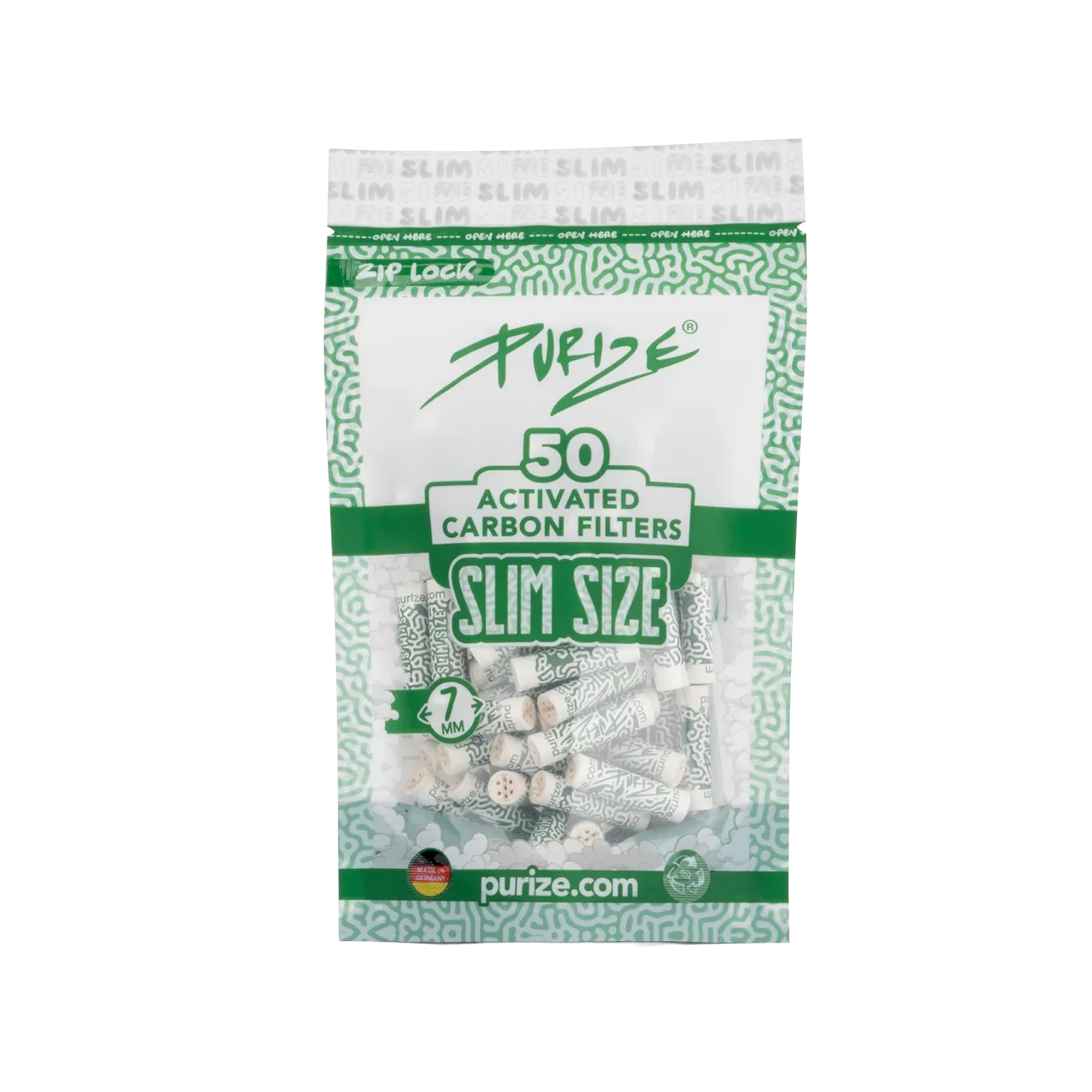 PURIZE® Slim Size Aktivkohlefilter – 50 Stück