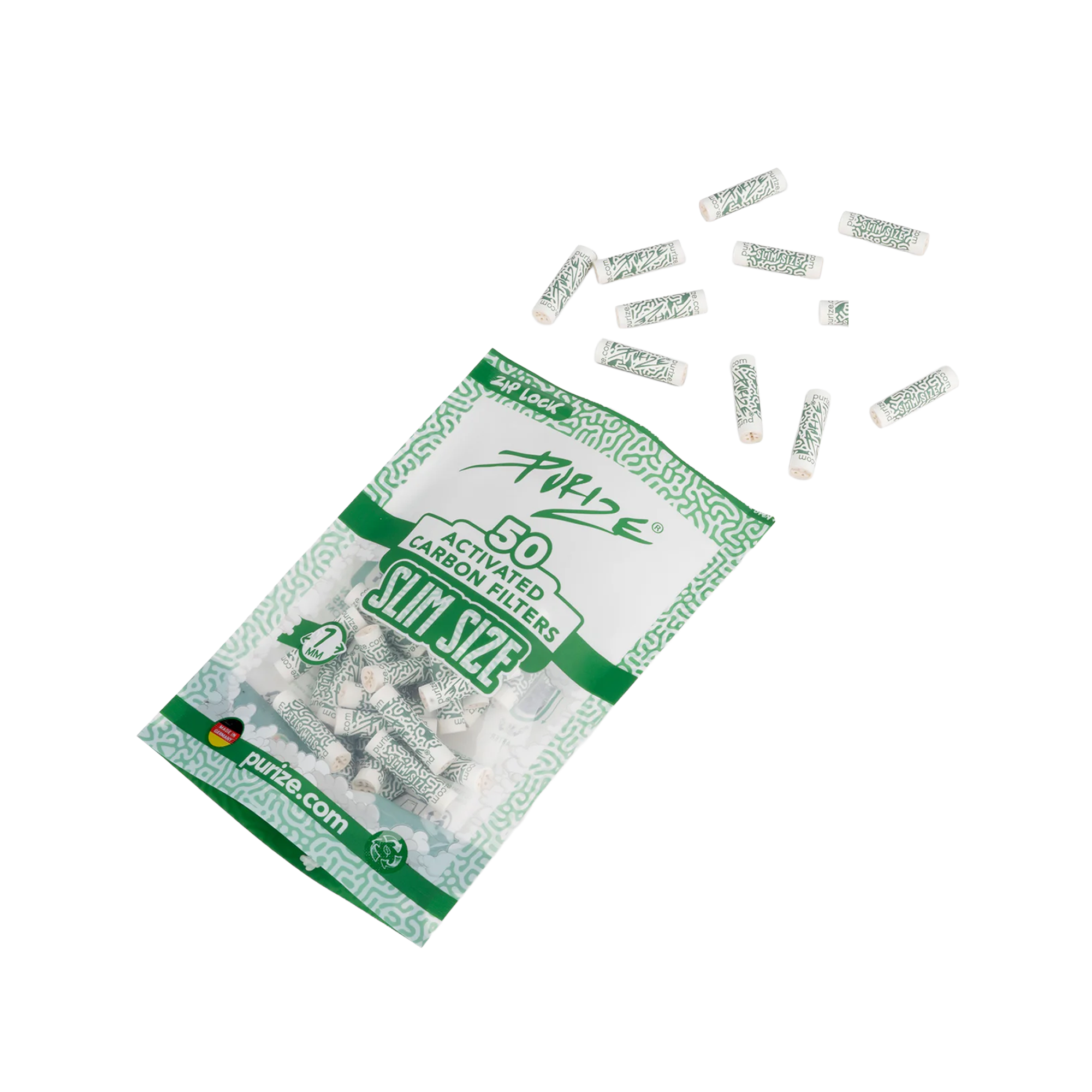 PURIZE® Slim Size Aktivkohlefilter – 50 Stück