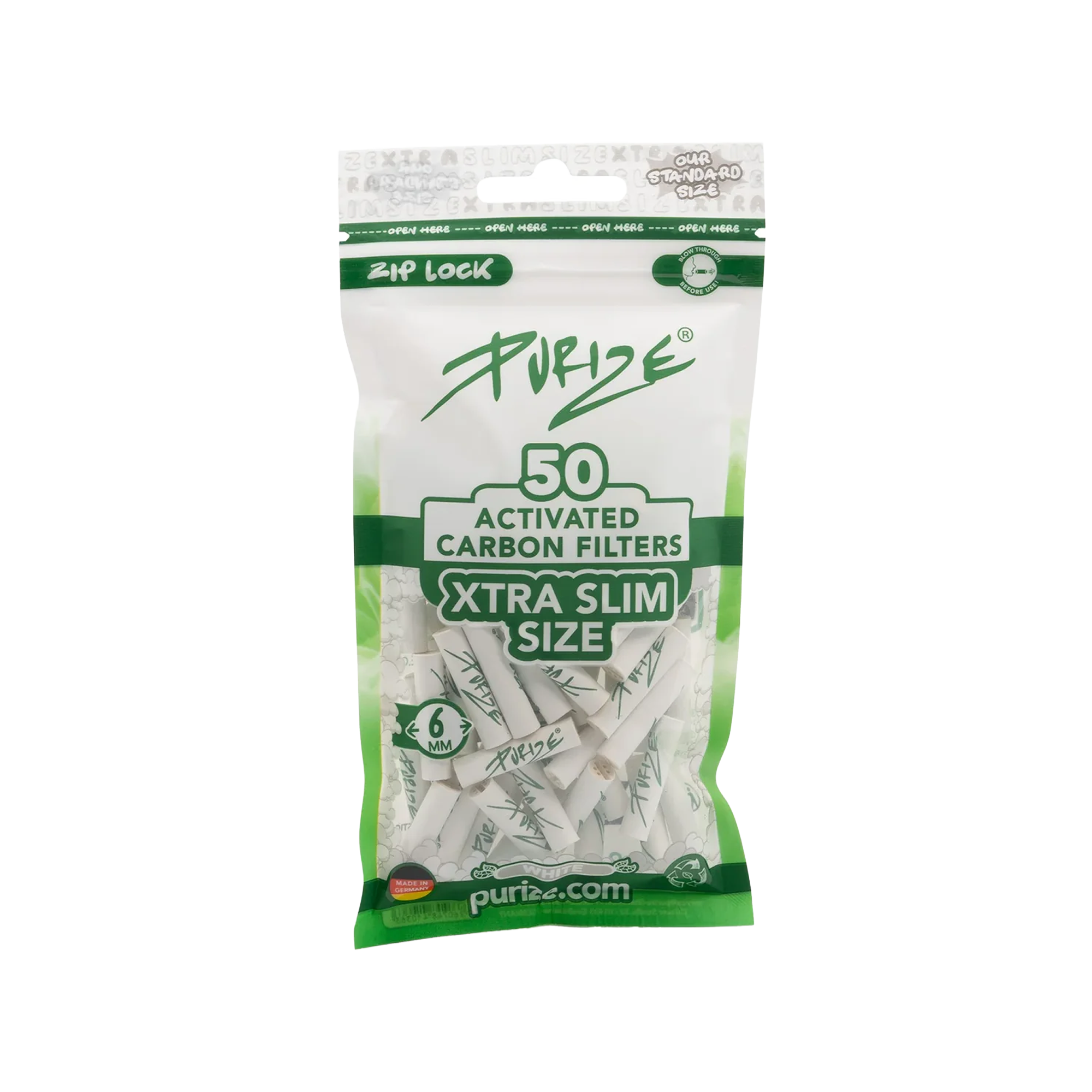 PURIZE® XTRA Slim Size Weiß – Aktivkohlefilter 50 Stück