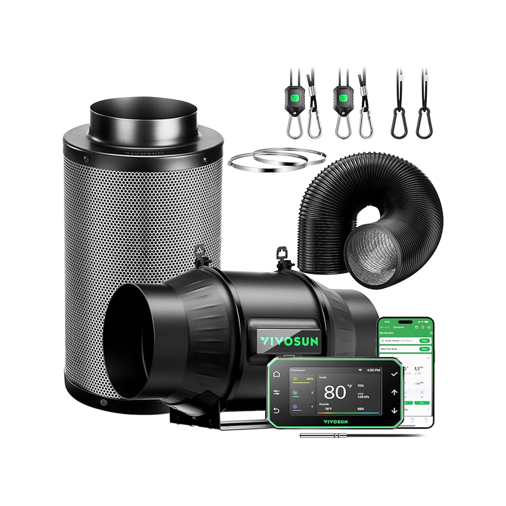 Smartes Abluftset 10 cm – AeroZesh G6 Rohrventilator mit E42A Controller, Kohlefilter & Luftkanal